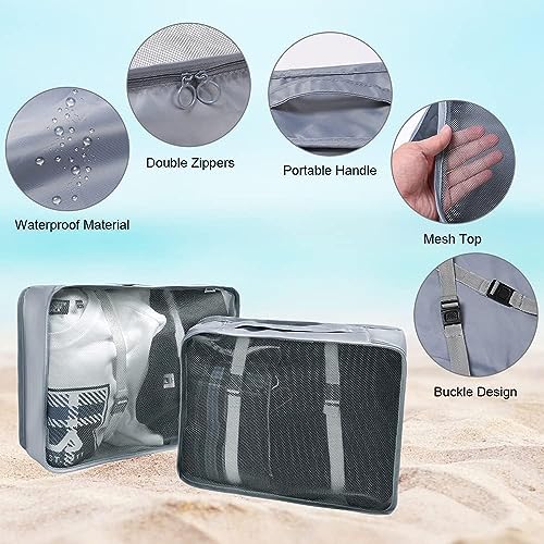 Oceanevo 8 Pcs Packing Cubes for Travel, Travel Organizer Bags for Luggage, Suitcase with Toiletry Pouch and Shoe Bag - Set of 8 - Grey - Image 3