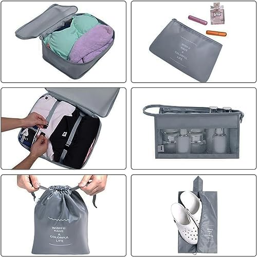 Oceanevo 8 Pcs Packing Cubes for Travel, Travel Organizer Bags for Luggage, Suitcase with Toiletry Pouch and Shoe Bag - Set of 8 - Grey - Image 5