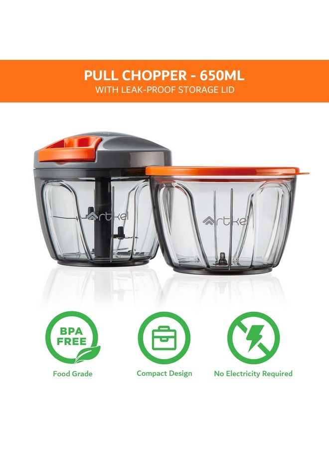 Artikel Manual Chopper with Storage Lid | Chops Vegetables, Nuts & Fruits | Meat Mincer | Medium - 650 mlGrey & Orange - Image 2