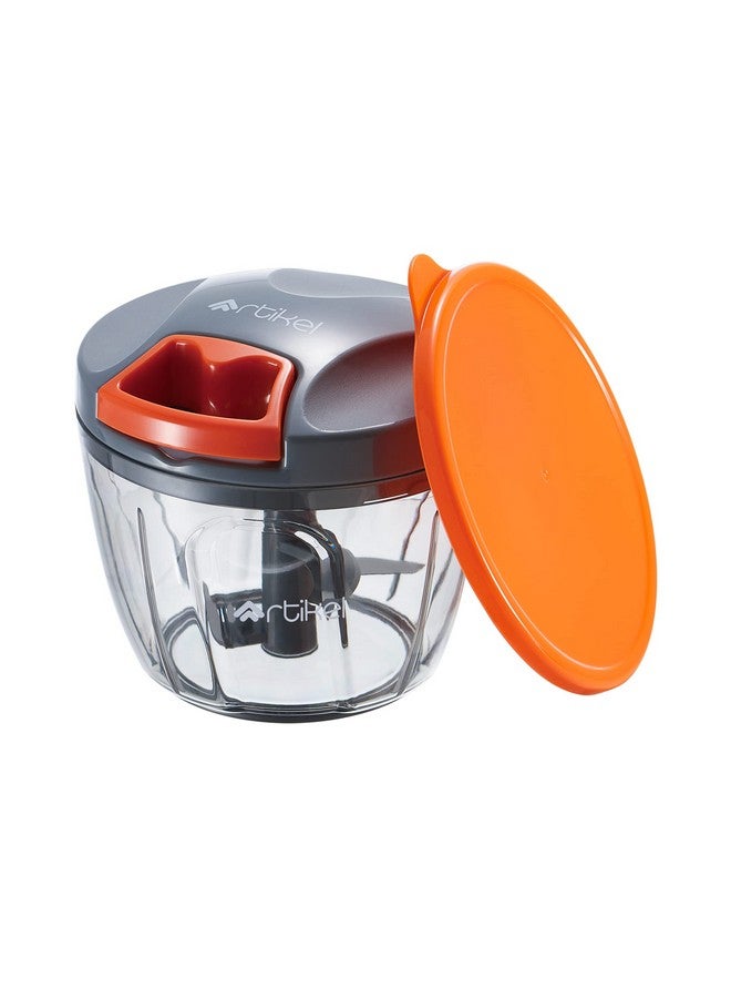 Artikel Manual Chopper with Storage Lid | Chops Vegetables, Nuts & Fruits | Meat Mincer | Medium - 650 mlGrey & Orange - Image 1