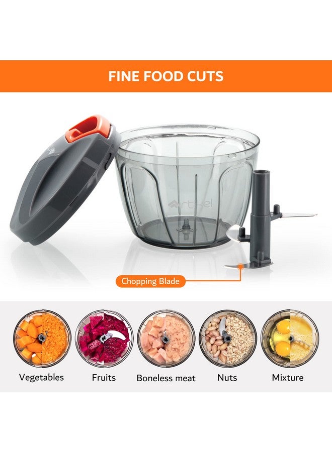 Artikel Manual Chopper with Storage Lid | Chops Vegetables, Nuts & Fruits | Meat Mincer | Medium - 650 mlGrey & Orange - Image 4