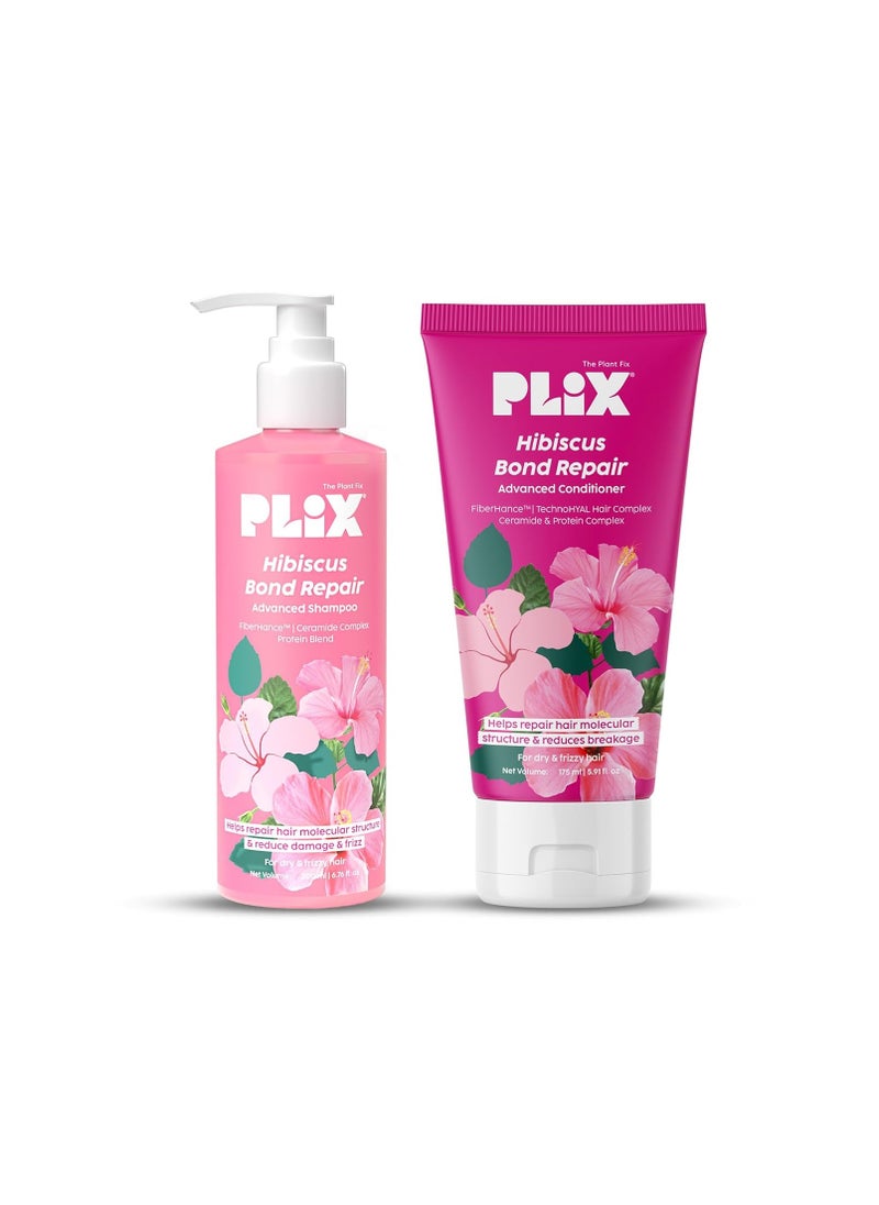 PLIX THE PLANT FIX Hibiscus Bond Repair Shampoo (200ml) + Conditioner (175ml) | Repairs Molecular Structure & Reduces Breakage | FiberHance™ & TechnoHYAL Hair Complex  - Image 1