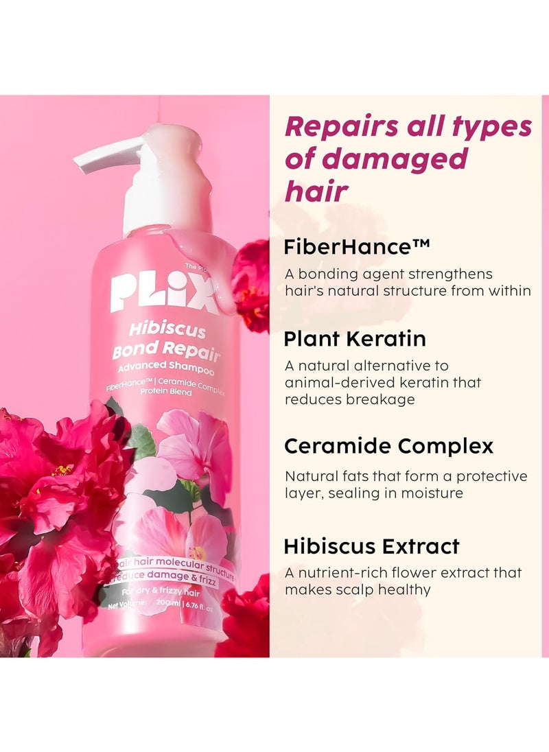 PLIX THE PLANT FIX Hibiscus Bond Repair Shampoo (200ml) + Conditioner (175ml) | Repairs Molecular Structure & Reduces Breakage | FiberHance™ & TechnoHYAL Hair Complex  - Image 4