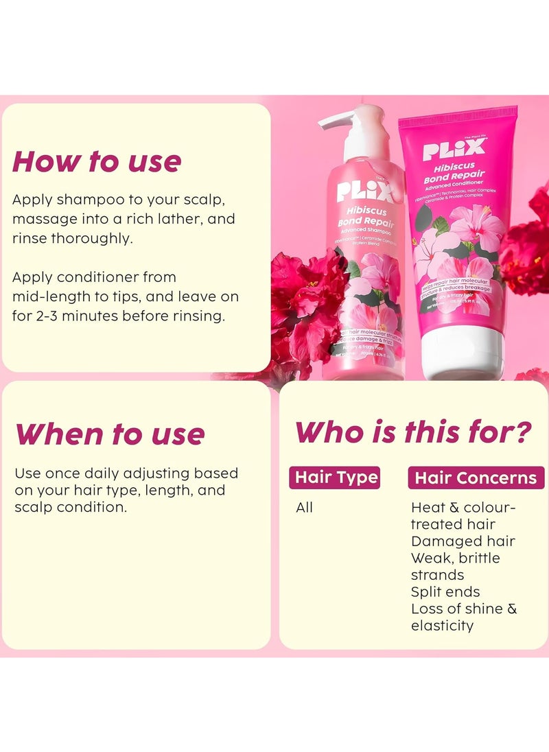 PLIX THE PLANT FIX Hibiscus Bond Repair Shampoo (200ml) + Conditioner (175ml) | Repairs Molecular Structure & Reduces Breakage | FiberHance™ & TechnoHYAL Hair Complex  - Image 5