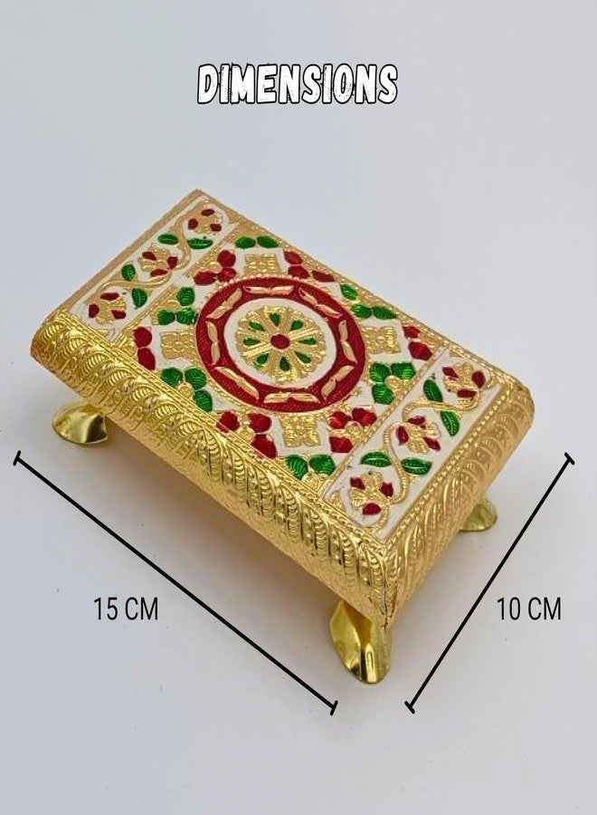 DHARNIX Handcrafted Wooden Meenakari Puja Chowki (6x4 Inch) | Decorative Bajot for Mandir, Home Temple, Festival & Rituals | Ideal for Placing Idols, Pooja Thali, Kalash & Diyas (Pack of 1) - Image 2