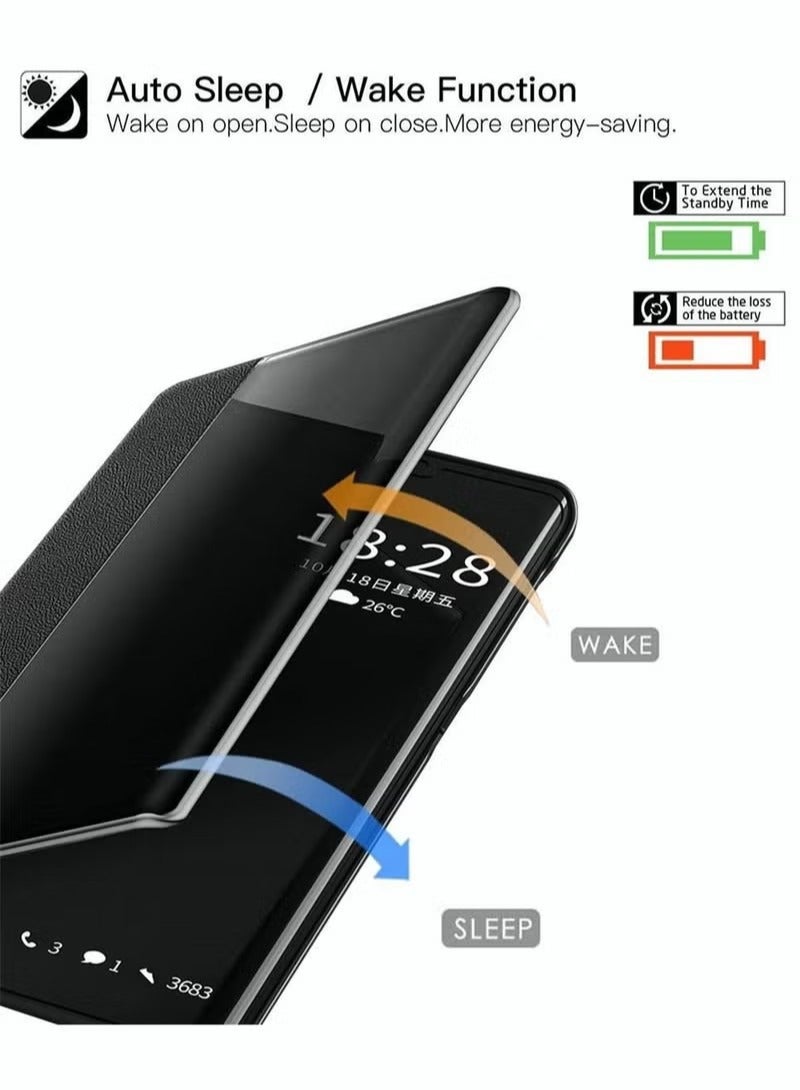 حالة الهاتف ، SYOSI لهواوي P40 برو حالة Smart View نافذة فليب جراب بو جلد واقية 6.58 "أسود - Image 5