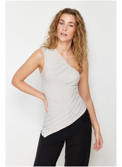 Stone One-Shoulder Premium Yarn / Special Yarn Knitwear Blouse TWOSS24BZ00124