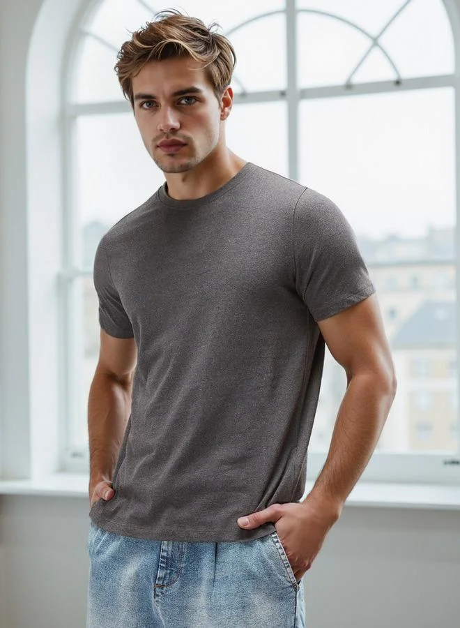 Splash FAV Plain Regular Fit Crew Neck T shirt with Short Sleeves