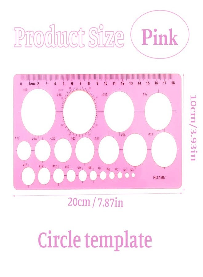 LOKUNN Circle Template for Drawing, Pink Ruler Quilling Tool, Round Hole Ruler Tool, Multi-Function Round Plastic Geometric Stencil Rulers Drawing Set for Studying, Designing, Office - Image 2