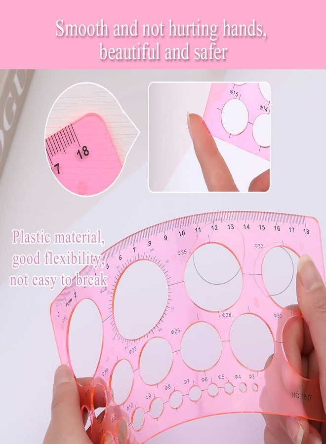 LOKUNN Circle Template for Drawing, Pink Ruler Quilling Tool, Round Hole Ruler Tool, Multi-Function Round Plastic Geometric Stencil Rulers Drawing Set for Studying, Designing, Office - Image 4