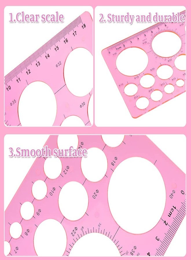 LOKUNN Circle Template for Drawing, Pink Ruler Quilling Tool, Round Hole Ruler Tool, Multi-Function Round Plastic Geometric Stencil Rulers Drawing Set for Studying, Designing, Office - Image 3