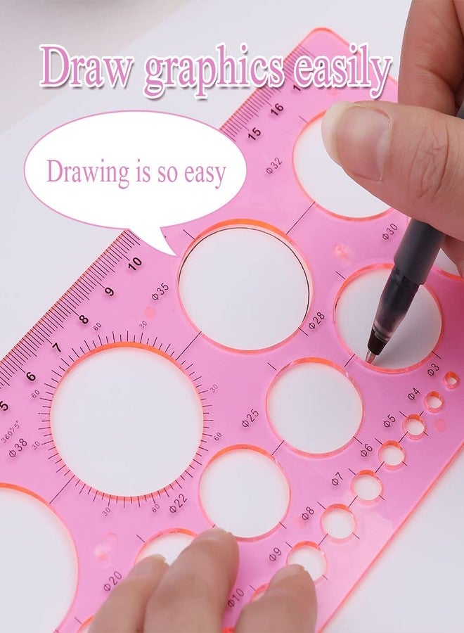 LOKUNN Circle Template for Drawing, Pink Ruler Quilling Tool, Round Hole Ruler Tool, Multi-Function Round Plastic Geometric Stencil Rulers Drawing Set for Studying, Designing, Office - Image 5