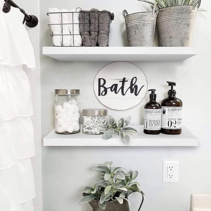 QEEIG White Floating Shelves Wall Shelf 24 inches Long Bathroom Bedroom Kitchen Living Room Mounted Shelve Set of 2 Modern Shelfs 9.3" D x 23.6" W (008-60W) - Image 2