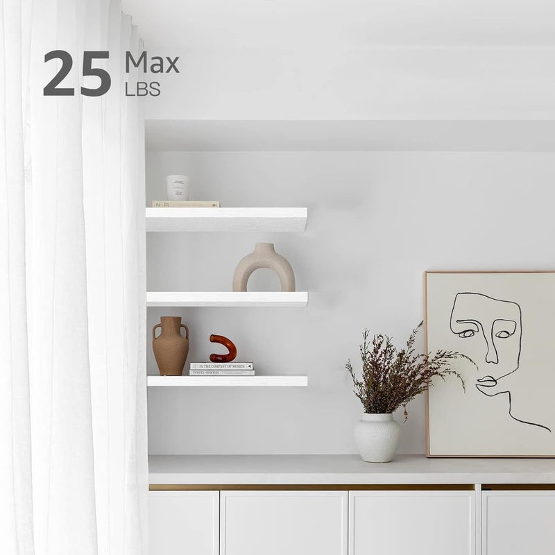QEEIG White Floating Shelves Wall Shelf 24 inches Long Bathroom Bedroom Kitchen Living Room Mounted Shelve Set of 2 Modern Shelfs 9.3" D x 23.6" W (008-60W) - Image 4