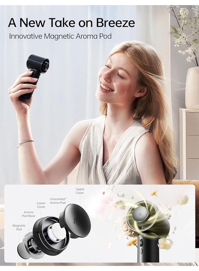 JISULIFE Handheld Fan Pro1 Mini - Refined Utility: Elite PU Leather, 30 Hour Cooling Power, Aroma Pod, 100-Speed Precision, Portable Fan for Travel, Outdoor, Concerts, Gifts for Women Men - Image 3