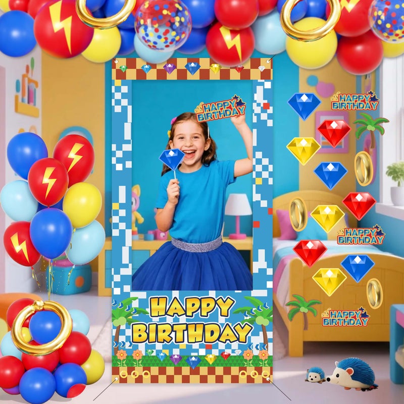 jenmir Birthday Decorations for Boys,Happy Birthday Banner, 30 Balloons,Gold Ring Foil Balloon,Photo Booth Props for Men (Hedgehog) - Image 5