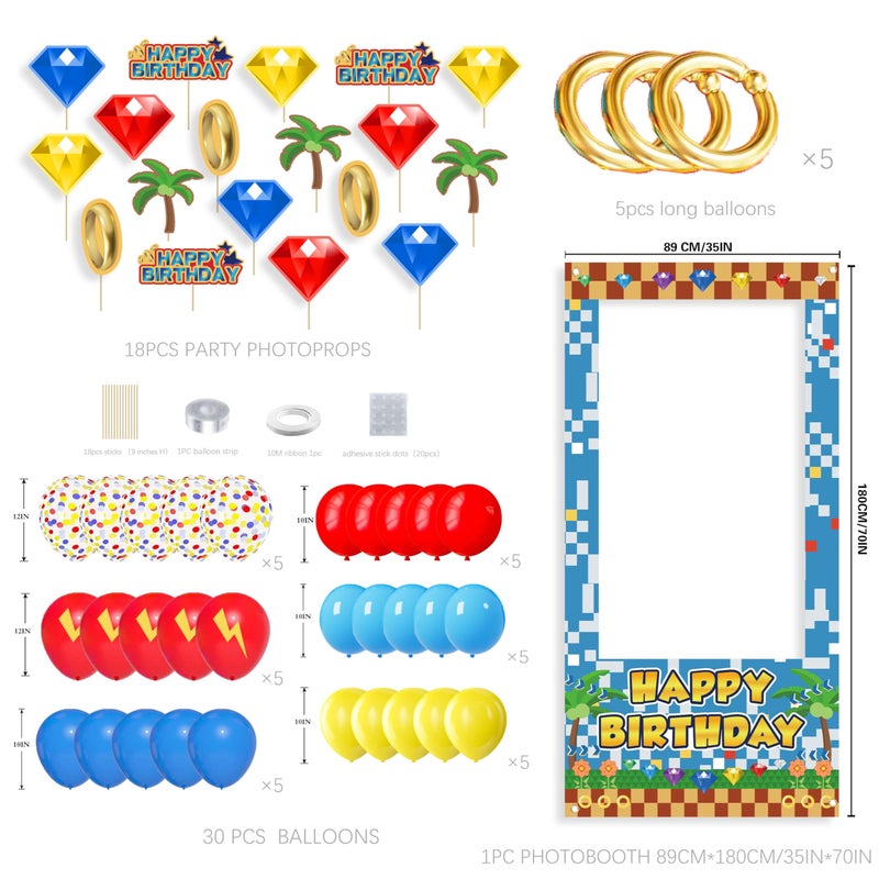 jenmir Birthday Decorations for Boys,Happy Birthday Banner, 30 Balloons,Gold Ring Foil Balloon,Photo Booth Props for Men (Hedgehog) - Image 2