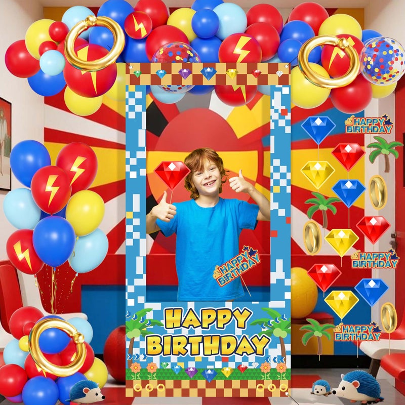 jenmir Birthday Decorations for Boys,Happy Birthday Banner, 30 Balloons,Gold Ring Foil Balloon,Photo Booth Props for Men (Hedgehog) - Image 1