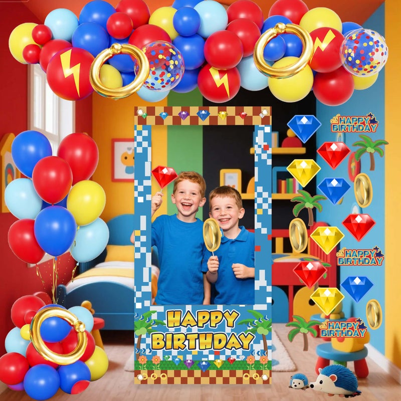 jenmir Birthday Decorations for Boys,Happy Birthday Banner, 30 Balloons,Gold Ring Foil Balloon,Photo Booth Props for Men (Hedgehog) - Image 3