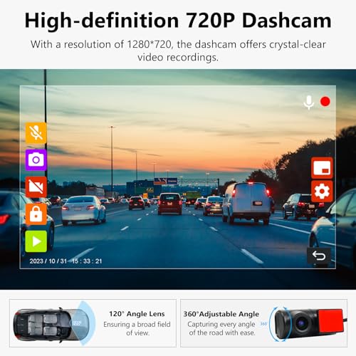 EONON 2024 Eonon 720P HD Dash Camera Recorder, 360°Adjustable Angle, Compatible with Eonon Android Car Stereos-A100 - Image 2