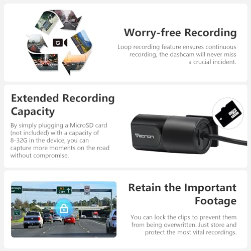 EONON 2024 Eonon 720P HD Dash Camera Recorder, 360°Adjustable Angle, Compatible with Eonon Android Car Stereos-A100 - Image 4