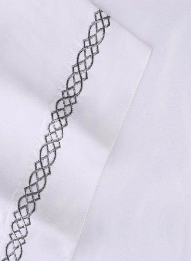 Superior Egyptian Cotton Embroidered Pillowcase Set, 1000 Thread Count, Luxury Soft Pillowcase, Envelope Closure, Bedding for Adults, Kids, Lightweight Pillow Covers, 2 Pack, King, White-Charcoal - Image 5