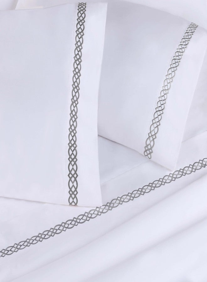 Superior Egyptian Cotton Embroidered Pillowcase Set, 1000 Thread Count, Luxury Soft Pillowcase, Envelope Closure, Bedding for Adults, Kids, Lightweight Pillow Covers, 2 Pack, King, White-Charcoal - Image 1