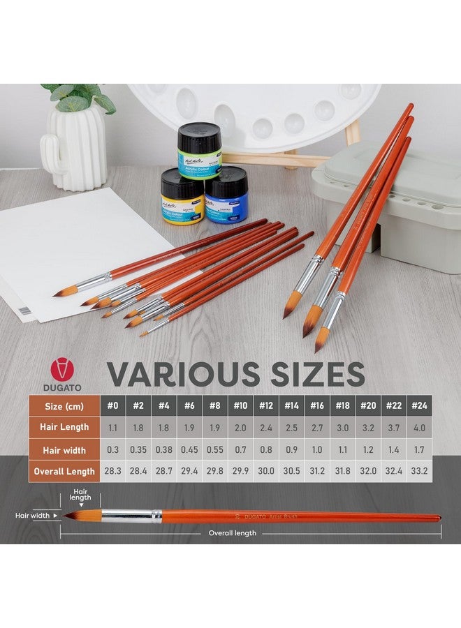 DUGATO Artist Watercolor Paint Brushes Set 13pcs - Round Pointed Tip Soft Anti-Shedding Nylon Hair Wood Long Handle - Detail Paint Brush for Watercolor, Acrylics, Ink, Gouache, Oil, Tempera, Paint by Number - Image 3