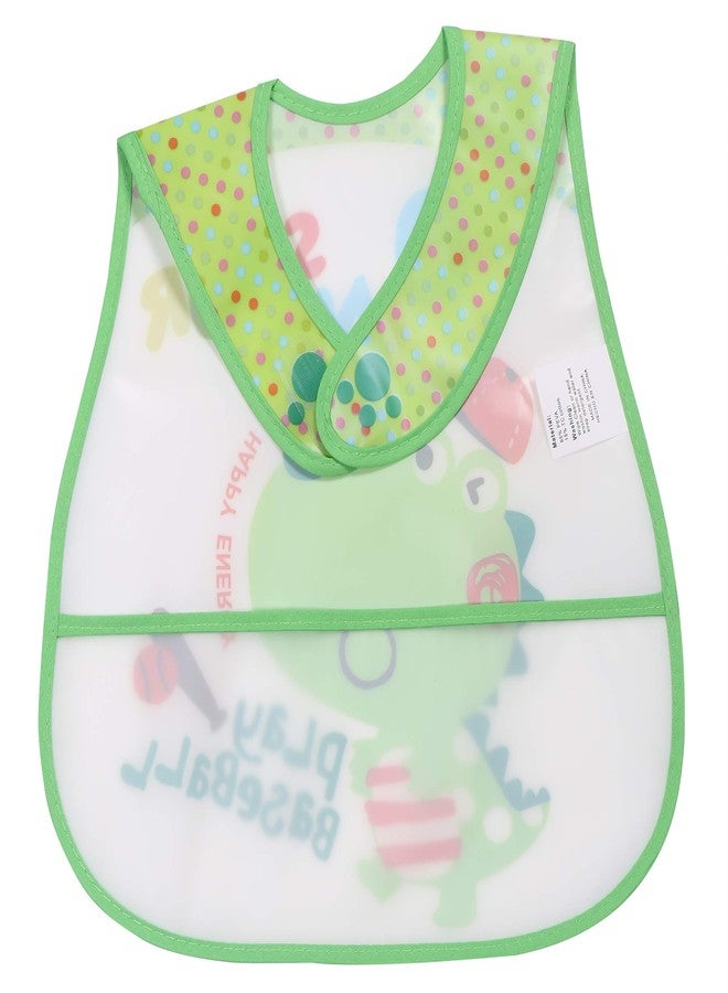 Pokory Baby Bibs for feeding kids Bib with Washable Nylon material Size For 2 months to 3 years Adjustable Bib with attractive designs and colours (Dinosaur Green, Pack of 1) - Image 2