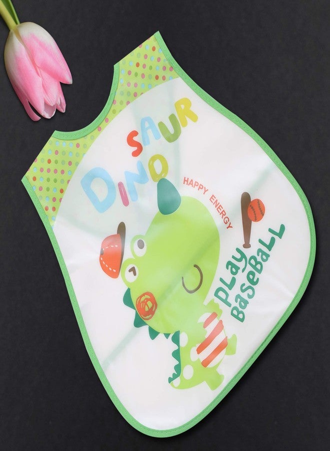 Pokory Baby Bibs for feeding kids Bib with Washable Nylon material Size For 2 months to 3 years Adjustable Bib with attractive designs and colours (Dinosaur Green, Pack of 1) - Image 3