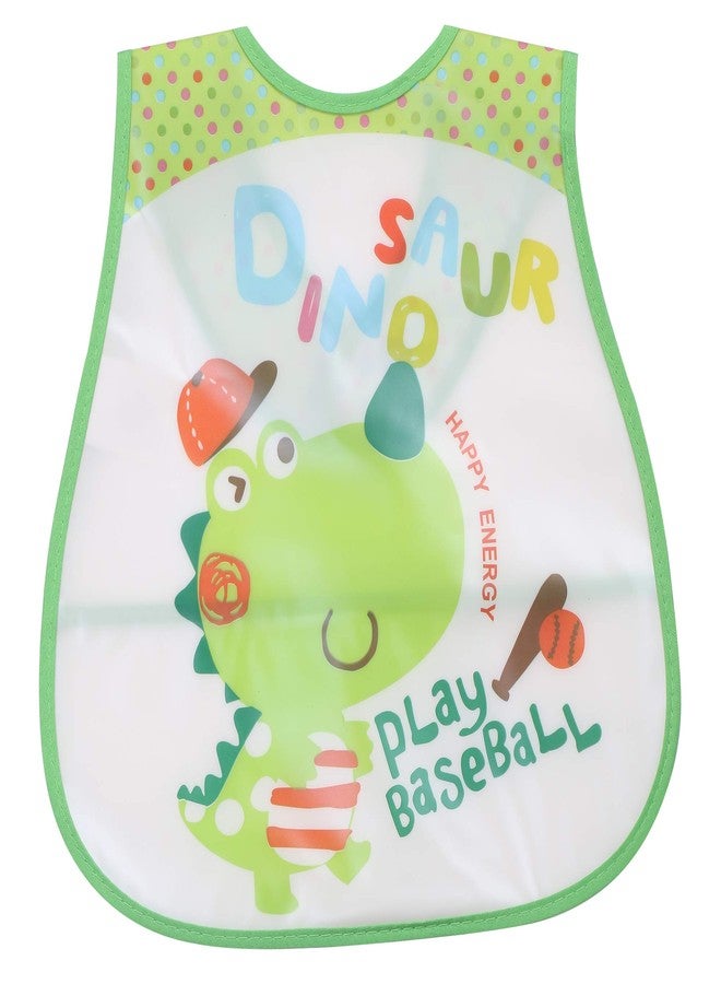 Pokory Baby Bibs for feeding kids Bib with Washable Nylon material Size For 2 months to 3 years Adjustable Bib with attractive designs and colours (Dinosaur Green, Pack of 1) - Image 1