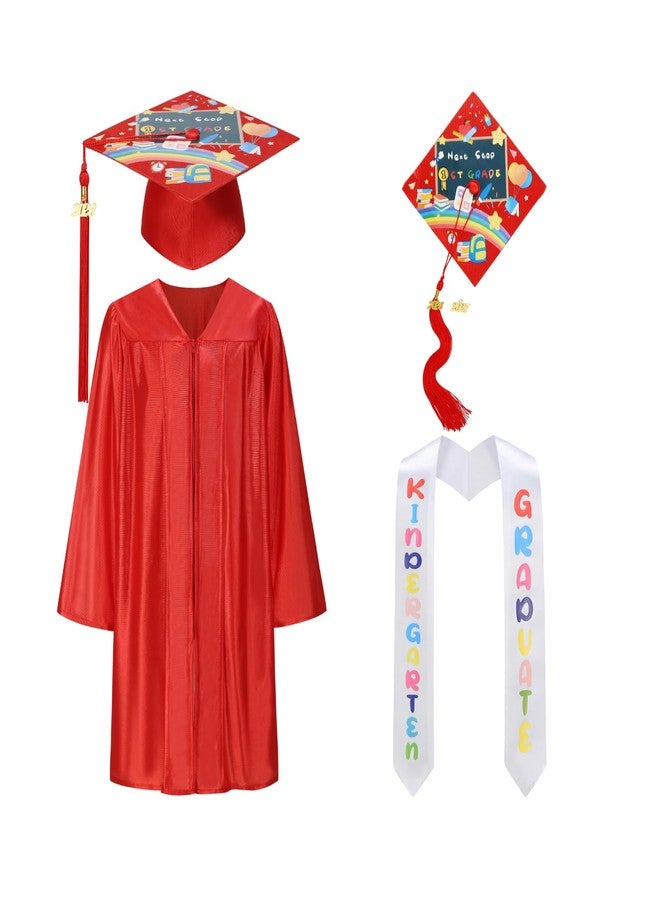 TOONRAIN Kindergarten Graduation Gown Cap and Gown Set with Tassel Glitter Preschool Kids Ceremony 6 pcs（Printed in Red，36） - Image 1