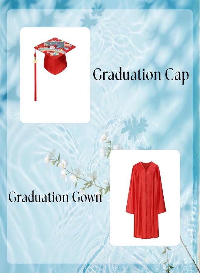 TOONRAIN Kindergarten Graduation Gown Cap and Gown Set with Tassel Glitter Preschool Kids Ceremony 6 pcs（Printed in Red，36） - Image 3