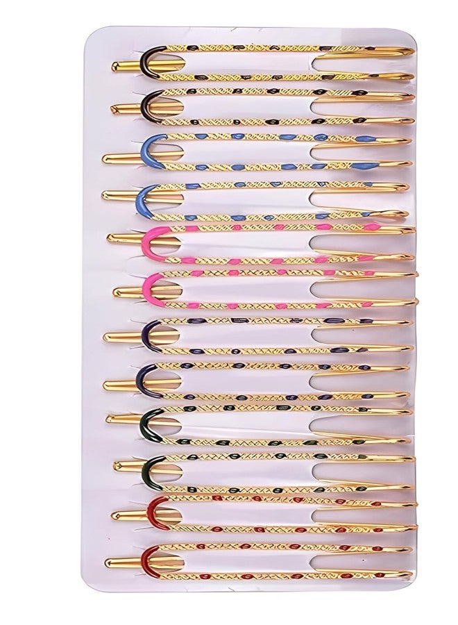 Evrysdi Stainless Steel Saree Pins Chunari Pin Hijab Pin Fancy Patli Hold Sadi Dupatta Brooch Pin for Women (YELLOW) 12 PCS - Image 1
