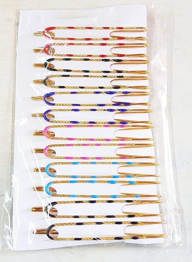 Evrysdi Stainless Steel Saree Pins Chunari Pin Hijab Pin Fancy Patli Hold Sadi Dupatta Brooch Pin for Women (YELLOW) 12 PCS - Image 5