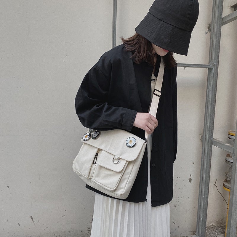 Japanese Style Vintage Students' Large Capacity Canvas Class Crossbody Bag Campus All-Match Casual Vintage Senior High School Student Bag - Image 3