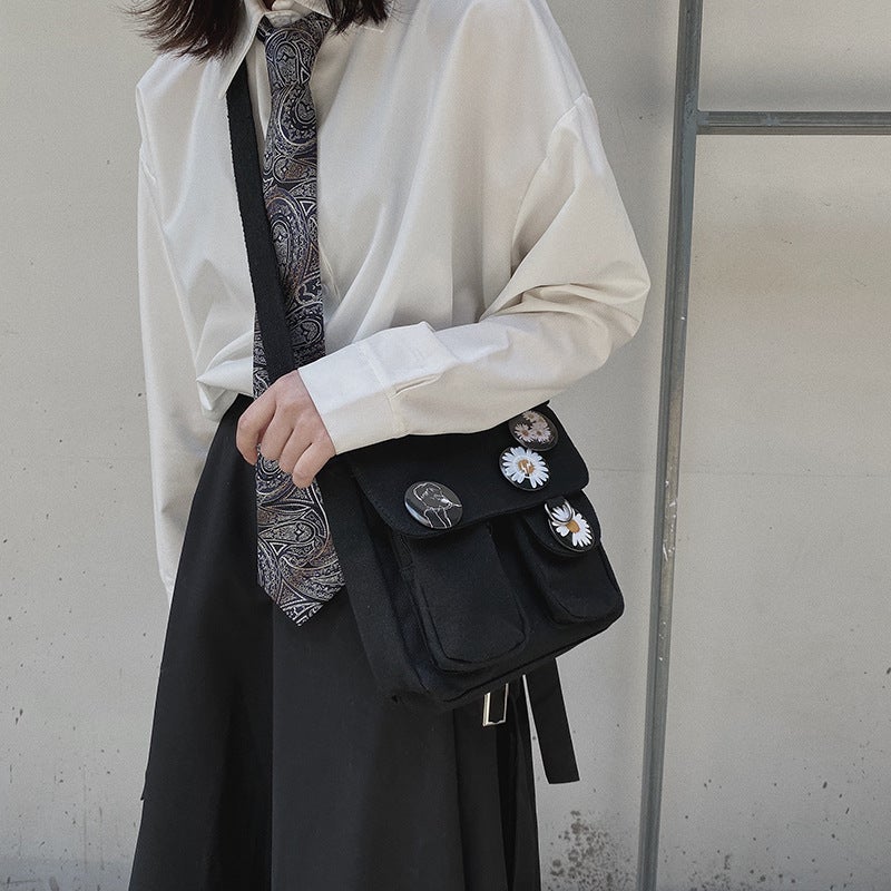 Japanese Style Vintage Students' Large Capacity Canvas Class Crossbody Bag Campus All-Match Casual Vintage Senior High School Student Bag - Image 4
