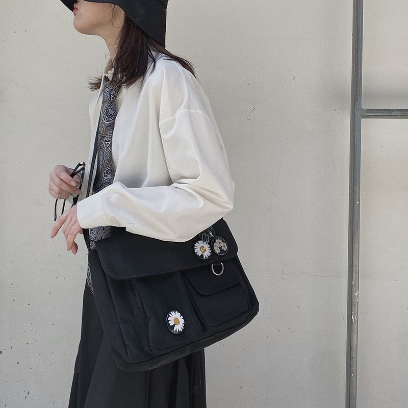 Japanese Style Vintage Students' Large Capacity Canvas Class Crossbody Bag Campus All-Match Casual Vintage Senior High School Student Bag - Image 2