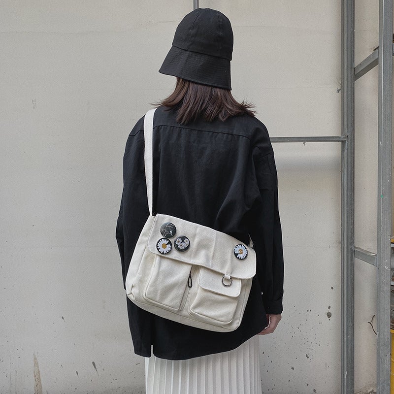 Japanese Style Vintage Students' Large Capacity Canvas Class Crossbody Bag Campus All-Match Casual Vintage Senior High School Student Bag - Image 5