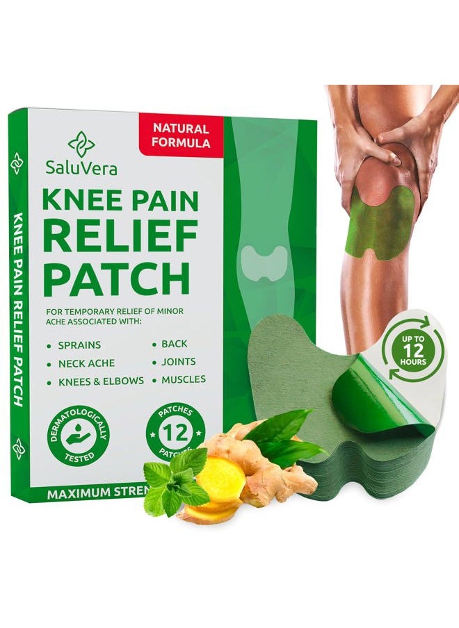 SaluVera Knee Pain Relief Patch, Warming Herbal Plaster Pain Patches, Knee Patches for Pain Relief Bone on Bone Extra Strength,12 Hour Long Lasting Relief of Joint Pains, 12 Count  - Image 1