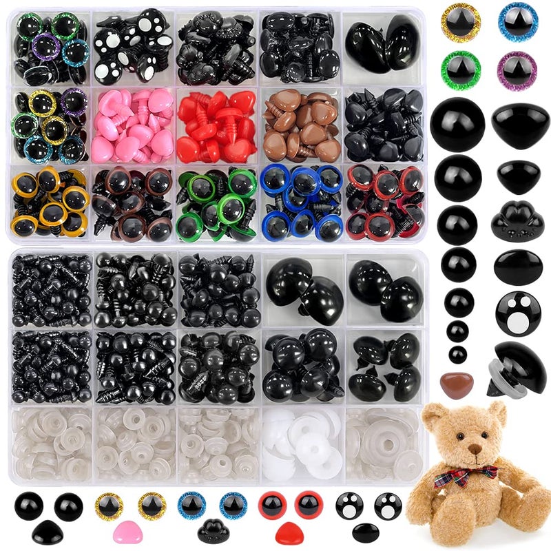 YUJUN YUJUN 700PCS Safety Eyes for Crochet622mmColorful Glitter Noses with Washers Stuffed Animals Amigurumi Craft Doll Making Teddy Bear Toy 