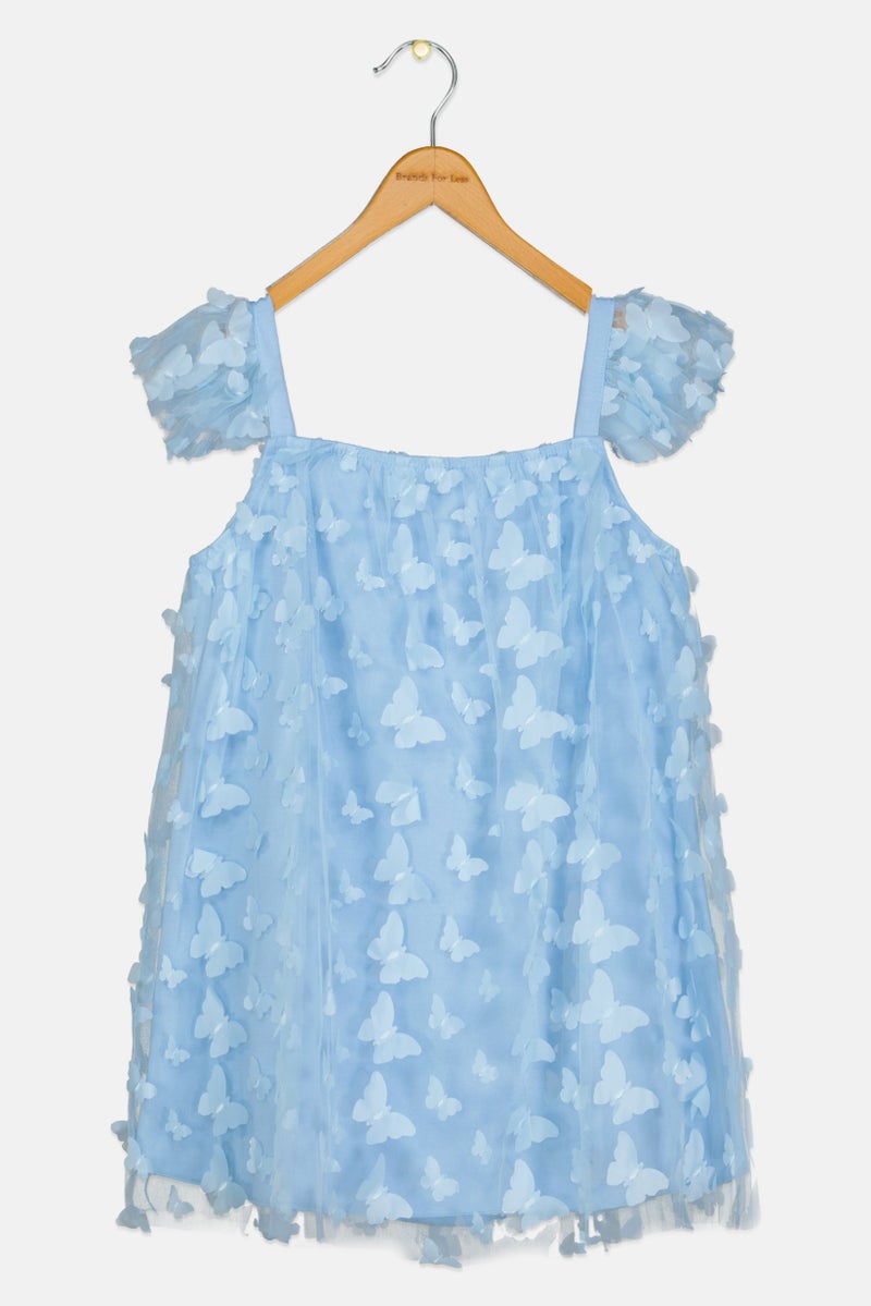 English Laundry Kids Girl Textured Casual Dress, Sky Blue - Image 3
