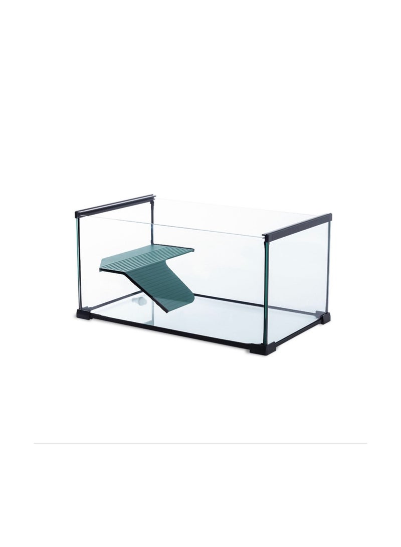 REPTIZOO Reptizoo turtle tank with sun drying platform, water and land ecological tank, household glass farming Turtle feeding box  - Image 1