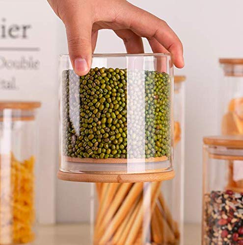 HOMIES INTERNATIONAL HOMIES INTERNATIONAL, 3 Piece cylindrical shape Airtight Glass Candy Jar pot Storage Container with Bamboo wooden Lid and Silicone Sealing Ring, 685ml, (Size: 10.8 * 9.8CM)  - Image 2