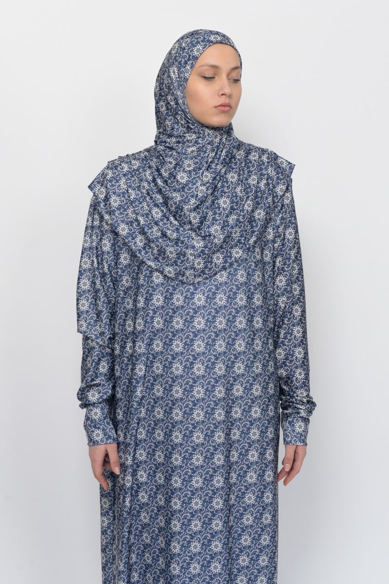 Altobeh Practical One Piece Sun Patterned Sleeves Removable Headscarf Lycra Hijab Prayer Dress 990-0313  - Image 2