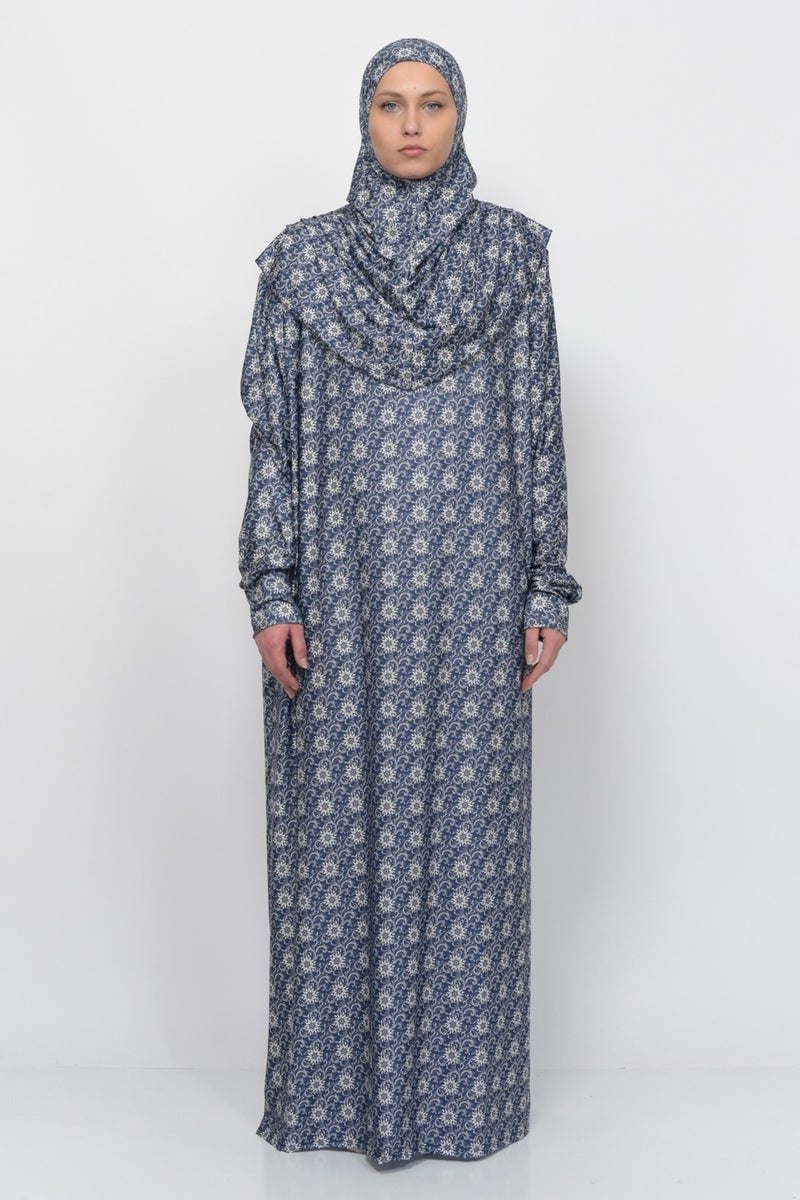 Altobeh Practical One Piece Sun Patterned Sleeves Removable Headscarf Lycra Hijab Prayer Dress 990-0313  - Image 1