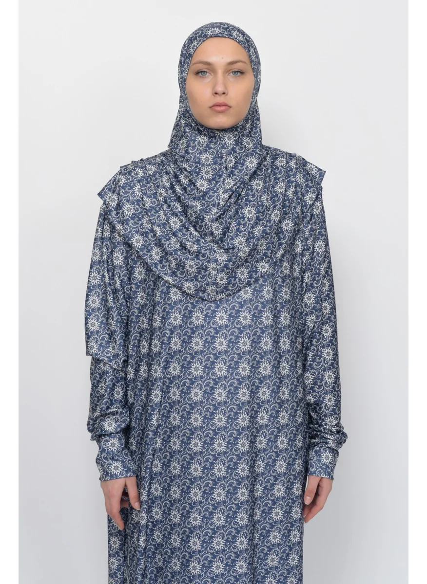 Altobeh Practical One Piece Sun Patterned Sleeves Removable Headscarf Lycra Hijab Prayer Dress 990-0313