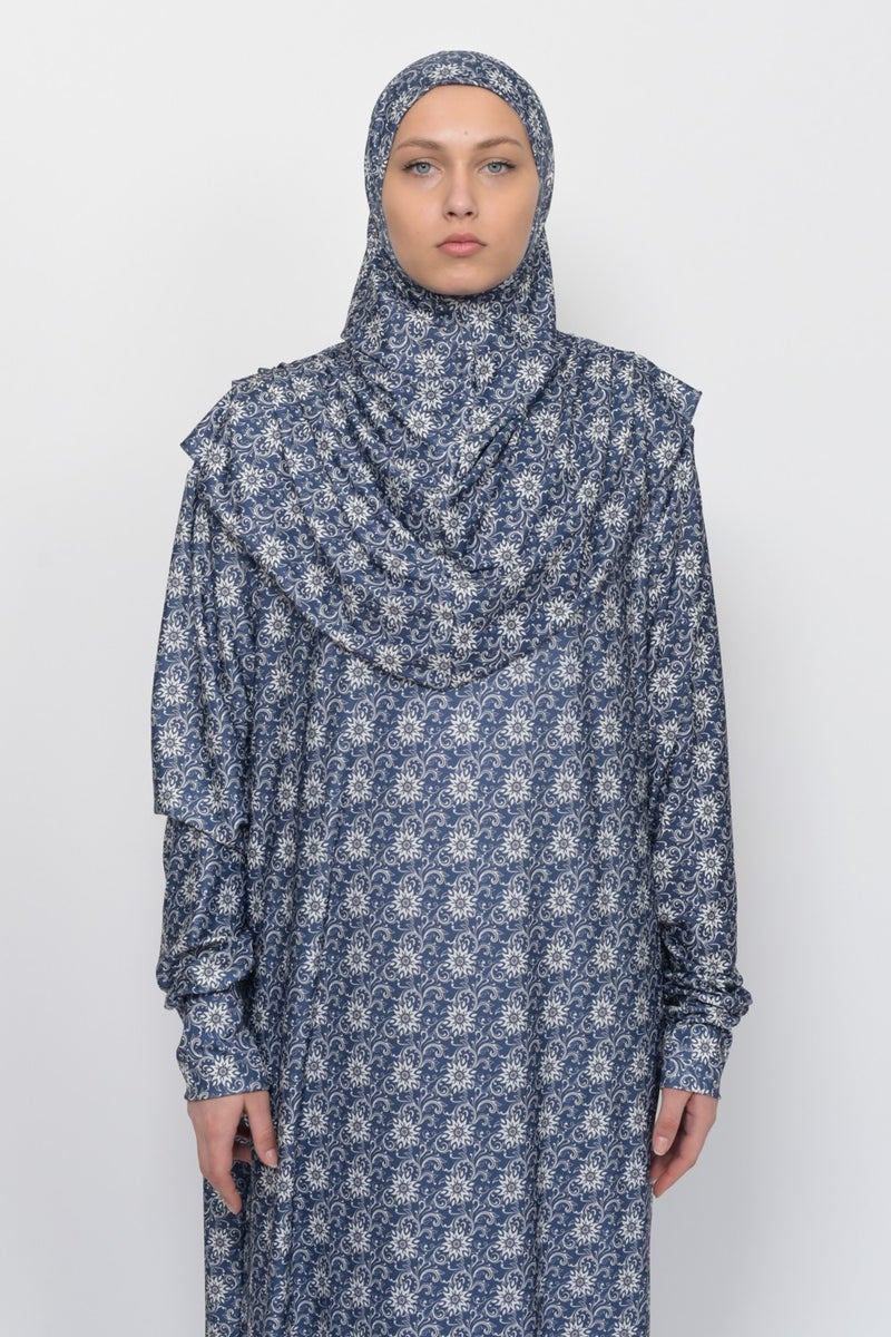 Altobeh Practical One Piece Sun Patterned Sleeves Removable Headscarf Lycra Hijab Prayer Dress 990-0313  - Image 4