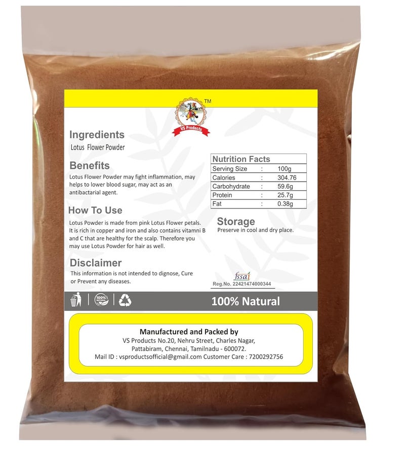 VS Products VS Products Lotus Flower Powder 1000g Kamal Phool Sacred Lotus Nelumbo Nucifera Indian Lotus Flowder Powder pack of 10 x 100g  - Image 2