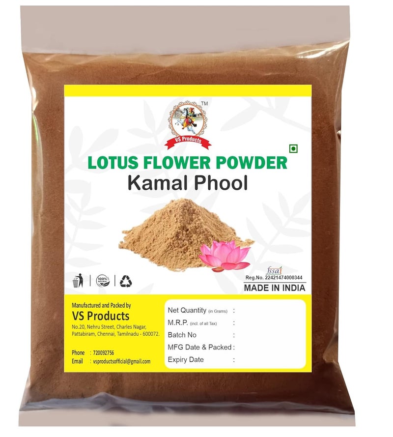 VS Products VS Products Lotus Flower Powder 1000g Kamal Phool Sacred Lotus Nelumbo Nucifera Indian Lotus Flowder Powder pack of 10 x 100g  - Image 1